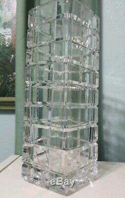 Vintage modern Large Cut Crystal Square heavy glass vase 11.25 x 3.75