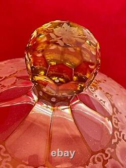 Vintage moser bohemian czech glass vase/Candy dish Amber cut to clear