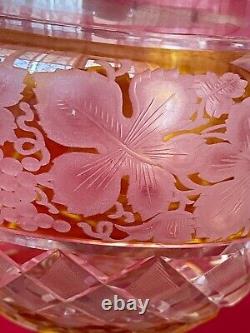 Vintage moser bohemian czech glass vase/Candy dish Amber cut to clear