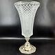 Vintage Silver Plated Floral Base Diamond Cut Glass Heavy Ornate Vase, 12
