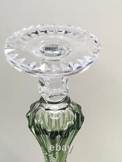 Vtg Bohemian Czech Crystal Cut To Clear Green Zippered Etched Pedestal Vase