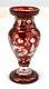 Vtg Bohemian Egerman Ruby Red Cut To Clear Etched Glass Bird / Castle Vase L1a