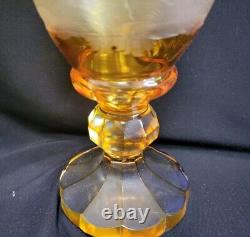 Vtg Cut to Clear Amber Czech Bohemian Lidded Jar Moser Karl Palda. Beautiful