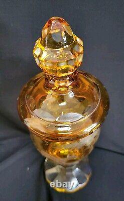 Vtg Cut to Clear Amber Czech Bohemian Lidded Jar Moser Karl Palda. Beautiful