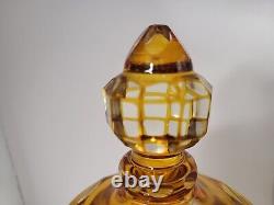 Vtg Cut to Clear Amber Czech Bohemian Lidded Jar Moser Karl Palda. Beautiful