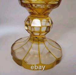 Vtg Cut to Clear Amber Czech Bohemian Lidded Jar Moser Karl Palda. Beautiful