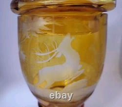 Vtg Cut to Clear Amber Czech Bohemian Lidded Jar Moser Karl Palda. Beautiful