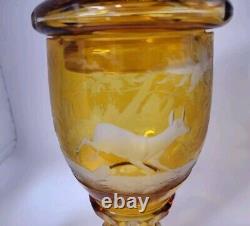 Vtg Cut to Clear Amber Czech Bohemian Lidded Jar Moser Karl Palda. Beautiful