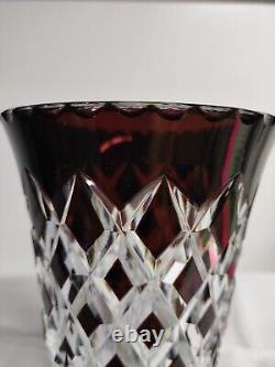 Vtg Cut to Clear Crystal Glass Plum Diamond Vase Signed VAL ST LAMBERT 3 lbs