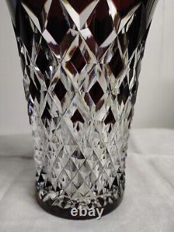 Vtg Cut to Clear Crystal Glass Plum Diamond Vase Signed VAL ST LAMBERT 3 lbs