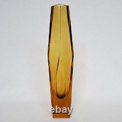 Vtg Czech Faceted & Cut Amber Art Glass Vase Attrib. Bretislav Novak ZBS 10.5