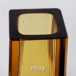 Vtg Czech Faceted & Cut Amber Art Glass Vase Attrib. Bretislav Novak ZBS 10.5