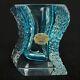Vtg Moleria 83 Murano Glass Turquoise Cased Cut & Textured Ice Bark Vase 4-5/8