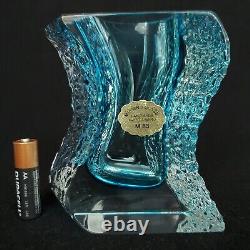 Vtg MOLERIA 83 Murano Glass Turquoise Cased Cut & Textured Ice Bark Vase 4-5/8