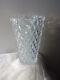 Vtg Val St Lambert Diamond Cut Clear Crystal Glass Vase Signed 9 Tall Perfect