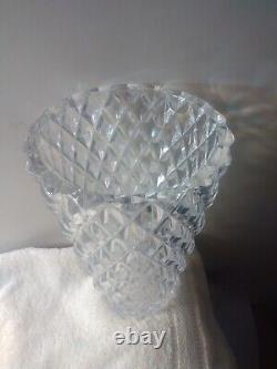Vtg VAL ST LAMBERT Diamond Cut Clear Crystal Glass Vase Signed 9 Tall Perfect
