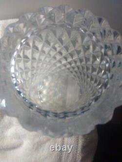 Vtg VAL ST LAMBERT Diamond Cut Clear Crystal Glass Vase Signed 9 Tall Perfect