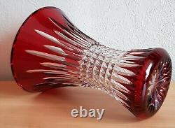 Waterford Lismore Diamond Ruby Red Cut To Clear Vase, 8 Tall, Signed