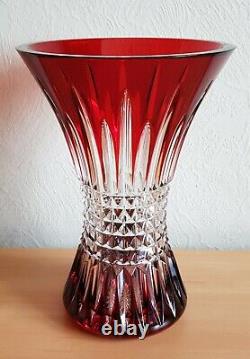 Waterford Lismore Diamond Ruby Red Cut To Clear Vase, 8 Tall, Signed