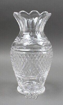 Waterford Signed Vintage Cut Crystal Glandore Scalloped Top Flower Vase 9 Tall