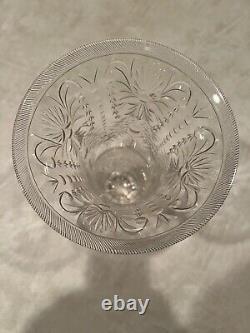 Webb Corbett Cut Glass Pedestal Vase-Engraved Floral Garland Design 9.25 Tall