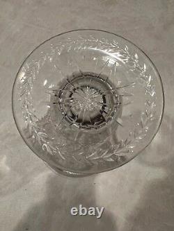 Webb Corbett Cut Glass Pedestal Vase-Engraved Floral Garland Design 9.25 Tall