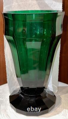 Wiener Werkstatte Josef Hoffmann Early 20thC Emerald Green Glass Facet Cut Vase