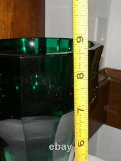 Wiener Werkstatte Josef Hoffmann Early 20thC Emerald Green Glass Facet Cut Vase