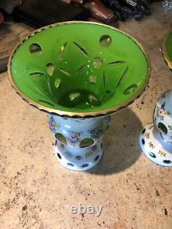 Wonderful Pair Salviati Murano Cut Sandwich Glass Vases