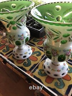 Wonderful Pair Salviati Murano Cut Sandwich Glass Vases