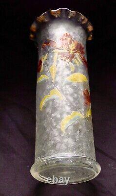 ° Wow Rare ANTIQUE BACCARAT ACID ETCHED Cut Flower GLASS Vase Art Nouveau IRIS