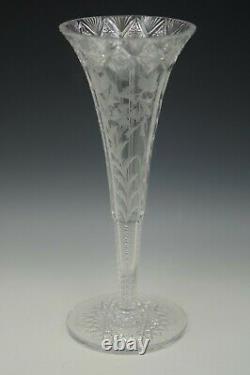 XIX Century American Brilliant Cut Glass Trumpet Vase Sharp Cut And Etch 11