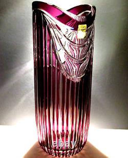 XL CAESAR CRYSTAL Purple Vase Blown Cut to Clear Overlay Czech Bohemia 12+