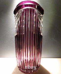 XL CAESAR CRYSTAL Purple Vase Blown Cut to Clear Overlay Czech Bohemia 12+