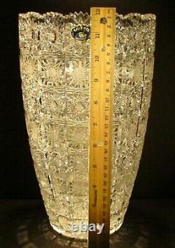 XL Cut Crystal Vase Czech Podebrady Bohemian Glass Czechoslovakia 500 Pk