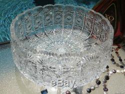 XL Vintage Crystal Bohemian Glass Vase Bowl Centerpiece Czech Hand Cut Old Rare