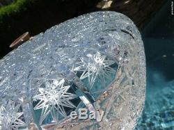 XL Vintage Crystal Bohemian Glass Vase Bowl Centerpiece Czech Hand Cut Old Rare