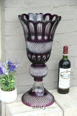 XXL Amethyst purple Bohamia 2 parts crystal glass cut vase centerpiece 1960