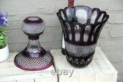 XXL Amethyst purple Bohamia 2 parts crystal glass cut vase centerpiece 1960