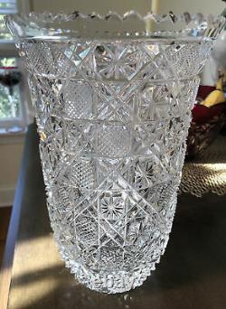 Yasemin Cut Glass Crystal Vase 9.5 Tall Large Vintage Signed Vase